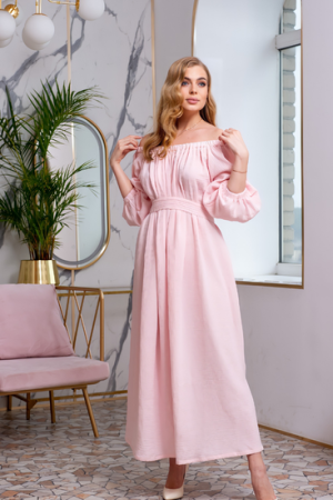 Vestido longo rosa de manguinha